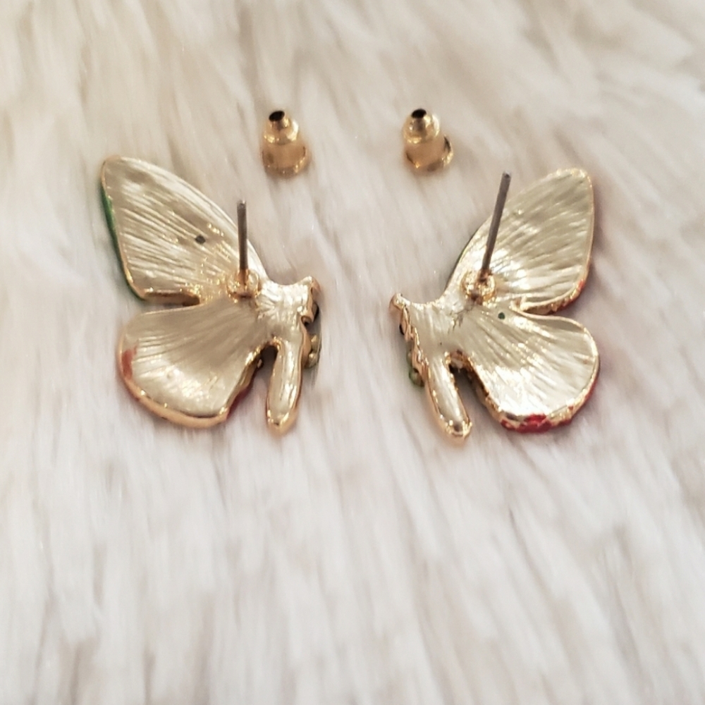 Colorful Butterfly Rhinestone Earrings - Picture 3 of 4
